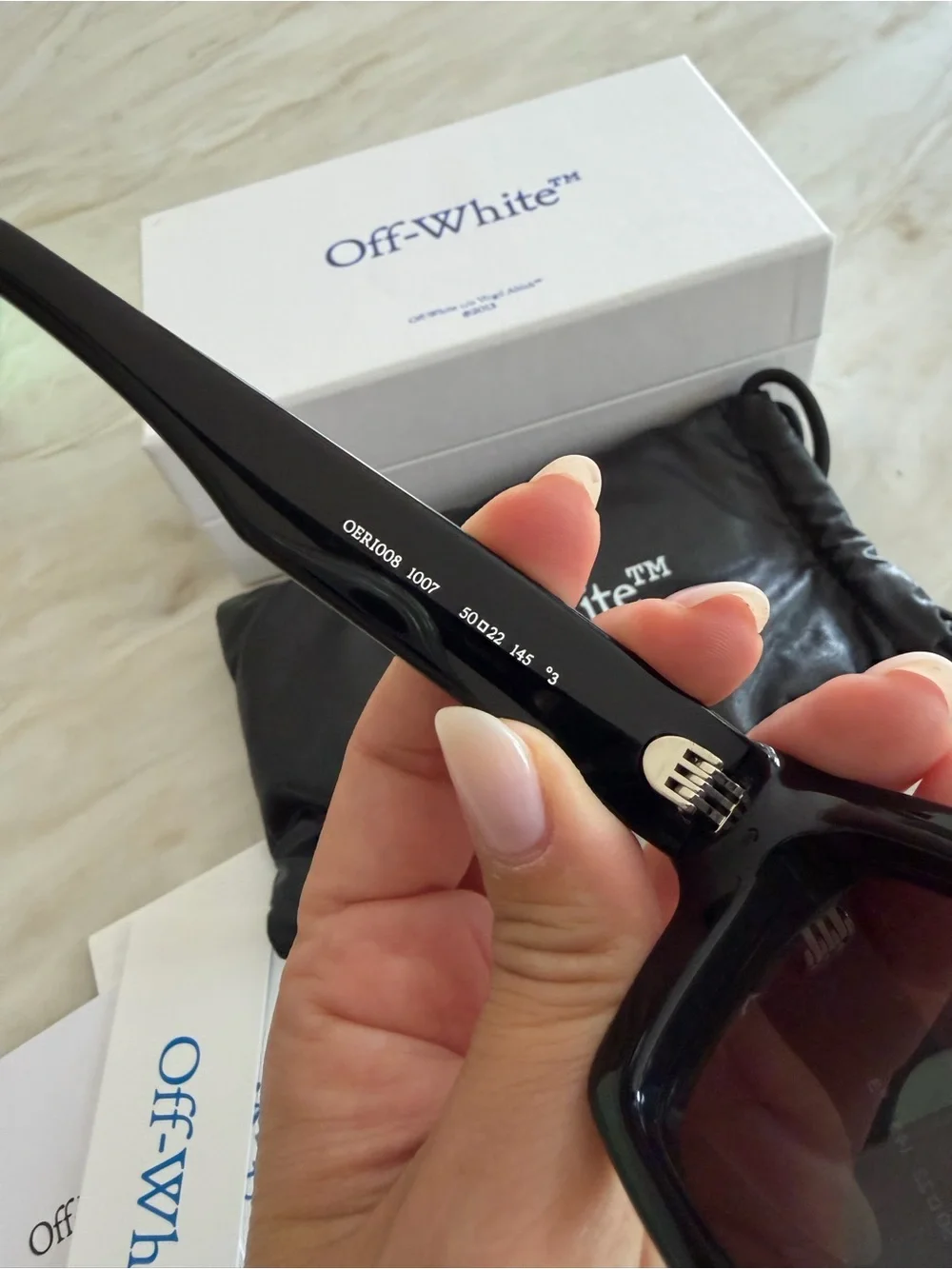 Off-White Black Glossy Rectangular Logo Sunglasses